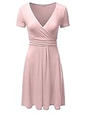 NINEXIS Women's Short Sleeve V-Neck Crossover Banded-Waist Skater Dress