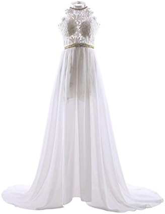 White Gloden Beading Elegant Sexy Halter neck Long Chiffton Lace beach wedding dress ¡­