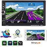 Universal Double Din Car Stereo Mirror Link Essgoo GPS Navigation System Indash 7" Capacitive Touch Screen Audio Video Player with BT/TF/USB/AUX-in FM Radio Receiver Wireless Steering Wheel Control