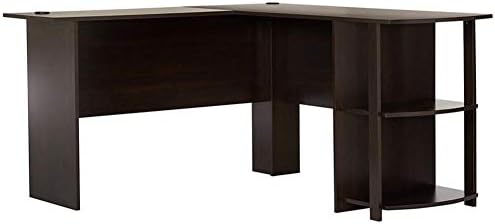Roful Computer Desk, FCH L-Shaped Wood Right-Angle L- Shaped Wood Computer Office Desk Laptop Study Table with Two-Layer Bookshelves Dark Brown