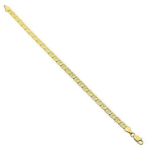 The Bling Factory 5mm Smooth 14k Yellow Gold Plated Mariner Link Anchor Chain Bracelet, 7"