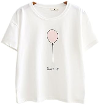 Kawaii Cotton White Tops Tees Peach Pink Balloon Design