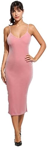 SFY Women V-Neck Sleeveless Backless Side Slit Solid Evening Party Pencil Dress
