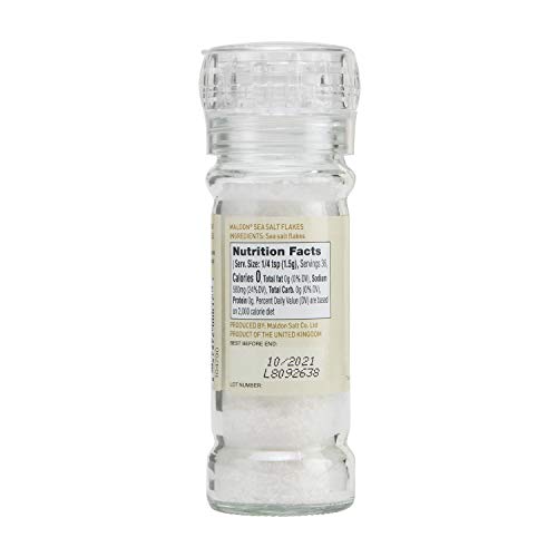 Maldon Salt, Sea Salt Grinder, 55 g, 6 Count, Refillable and Adjustable, Kosher, Natural