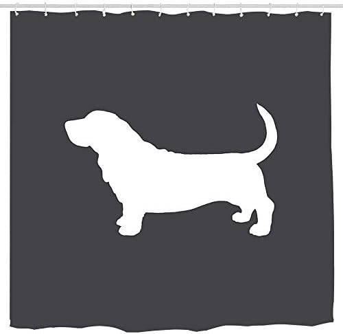 GOOESING Shower Curtain,Basset Hound Silhouette Design Curtain Polyester Waterproof Fabric with 12 Hooks,72 X 72 Inches
