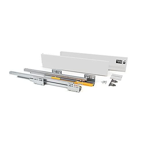 Emuca - Schubkastengarnitur fuer kueche oder badzimmer mit Vollauszug und integriete Daempfung, Hoehe 105mm und Tiefe 500mm, Weiss