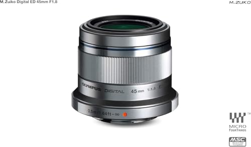 Olympus M.Zuiko Digital 45mm F1.8 Micro Four Thirds, Bright Lens Compatible with OM SYSTEM and Pansonic Mirrorless Cameras, Quick Focus, Ideal for Portraits, Silver,