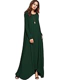 MakeMeChic Women's Long Sleeve Casual Loose Pocket Maxi Long Party Dress Green M