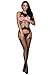 Jelove Women Sexy Crotchless Fishnet Bodystocking Striped Bodysuit Lingerie Set (Black-1)
