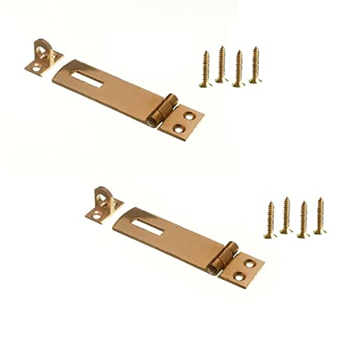 TERF® Solid Brass Hasp and Staple Set 75mm [ 3 inch ] including Fixing Screw For Use with Outdoor House Cabinet Cupboard Cage Door and Multi Purpose Use - Pack of 2