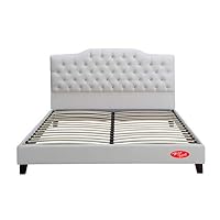 Bliss Brands Bed Frame (White), Cal King Sized with Handmade Crystal Studded Headboard & Faux Leather Upholstery, 2019 Updated Model