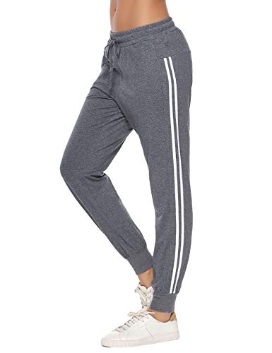 Hawiton Women Active Pants Drawstring Yoga Jogger Workout Sportwear Sweatpants with Pockets (Dark Grey, S)