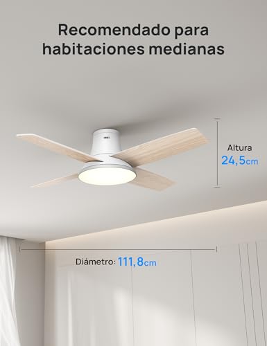 Dreo ceiling fan with light, 12 speeds, 3 modes, quiet DC motor, easy installation, dimmable LED, remote control and timer 12h, white ceiling fan for home