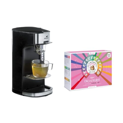 Senya Set Machine à Thé, Théière Électrique Noire Tea Time & Le Coffret Découverte Comprenant 72 Sachets-Les 2 Marmottes, Plastique, 550 Milliliters