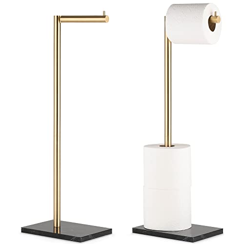 Marmolux Acc Brushed Gold Toilet Paper Holder Stand with Black Marble