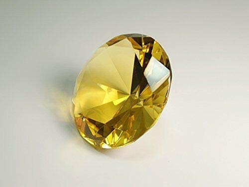 Zoogamo 4" / 100 mm Yellow Diamond Shaped Glass Crystal Paperweight - Home Office Decor & Valentine's Day Gift Wedding Favors Centerpieces Decoration with Gift Box