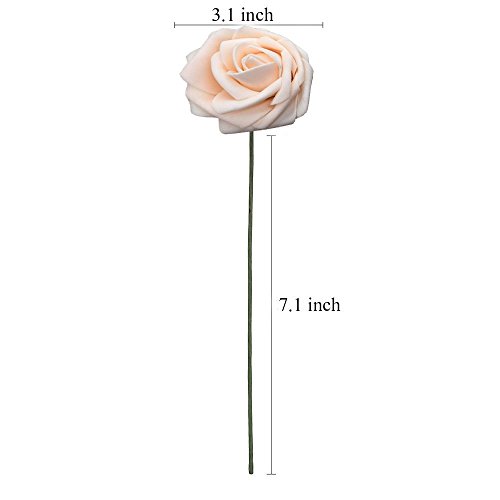 Lmeison Artificial Flower Rose 50pcs Real Looking Artificial Roses w/Stem for Bridal Wedding Bouquets Centerpieces Baby Shower DIY Party Home DÃ©cor,Champagne