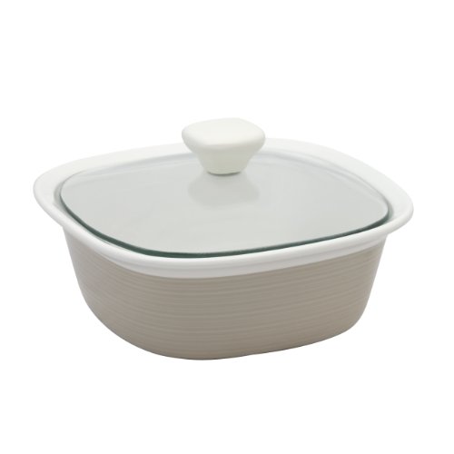Corningware etch 1-1/2-quart square dish with glass cover in sand