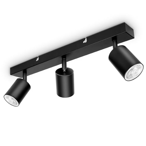 TaFiCo LED Ceiling Lights with 3 Lights, Ceiling Light, Black GU10, LED Ceiling Spotlights Swivelling Indoor Wall Spot for Kitchen, Living Room, Bedroom, Hallway