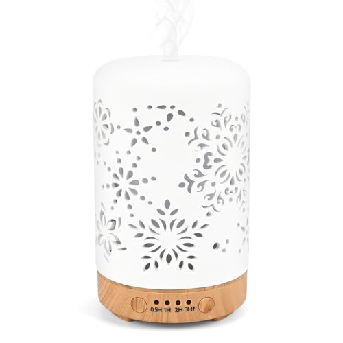 GuKKK Ceramic Essential Oil Diffuser Humidifier, 100 ml Silent Ultrasonic Aromatherapy Humidifier, with Timers and 7 LED Colours, for Home Office Bedroom