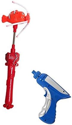 Light UP LED Blue and Silver Spinning Space Toy Gun PLUS Red and Orange Spinning 6" Fish for Party Favors!!