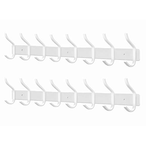 MEIJO Garderobenhaken Edelstahl, Hakenleiste Kleiderhaken Wand mit 8 Haken, Garderobe Garderobenleiste Wandgarderobe für Schlafzimmer Bad Küche (Weiß,