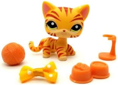 #1451 Littlest Pet Shop LPS Orange Tiger Cat Kitten Kitty Toys 4 Accessories