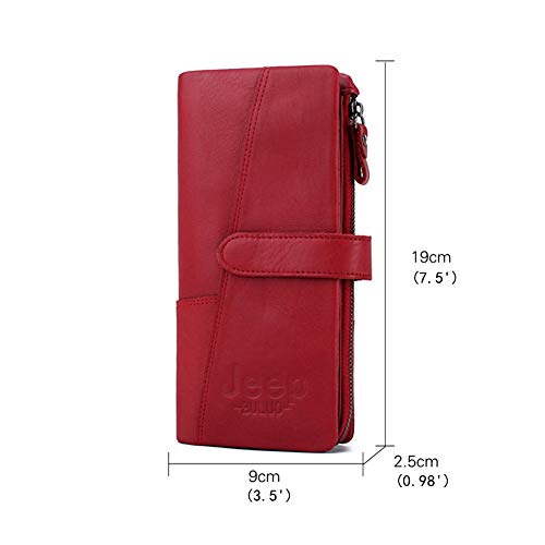 JEEP BULUO Long Wallets For Women Genuine Leather Red Fold Purse - //coolthings.us