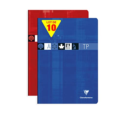Clairefontaine 3167C - Packung mit 10 Heften, geheftet, ideal fuer wissenschaftlichen Faecher, DIN A4 21x29,7 cm, 40 Blatt, franzoesische Lineatur 90g / blanko 125g, farbig sortiert, 1 Pack