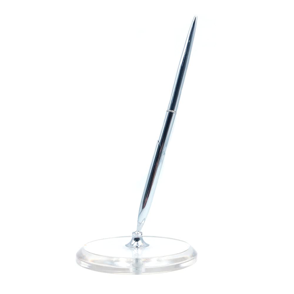 ANCLLO Desktop Pen Holders Feather Dip Lik Penholder Signature Quill Stand Stationery Gift for Wedding Party Round Shape Acrylic Crystal Base