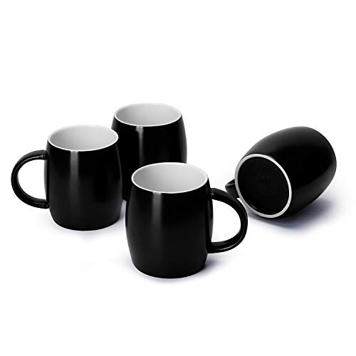 Teocera Porcelain Mugs, Coffee Mugs Set - 16 Ounce for Tea, Juice, Cocoa - Set of 4, Black