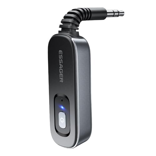 Adaptador auxiliar Bluetooth 5.1 receptor e transmissor recarregável para fones de ouvido Airpods, alto-falante, adaptador de áudio auxiliar ESSAGER de 3,5 mm para passadeira de avião, leitor de MP3,