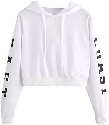 Teen Girls Hoodies Women's Solid Color Sweatshirts Casual Long Sleeve Crop Tops Sweater