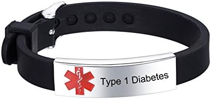 KY Silicone Stainless Steel Medical Bracelet Wristband Engraved Medical Alert ID Type 1 Diabetes Adjustable Silicon Cuff Bracelet for Men and Women-1pc (16-21cm) Pink