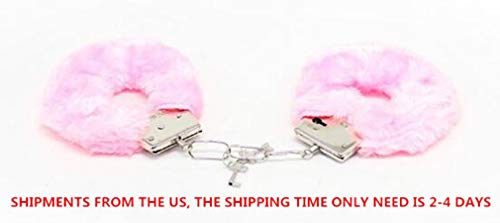 IYOWEL Handcuff Faux Leather Fuzzy Wrist Cuffs for Party (Pink Handcuffs+Pink mask) - Thumbnail 2