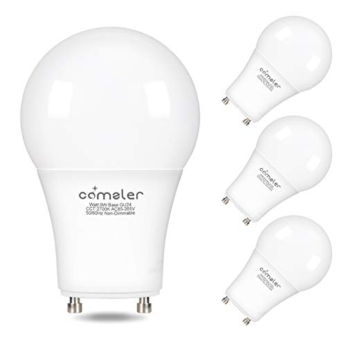 Comzler GU24 Light Bulb 72W Equivalent, 9W A19 LED Bulbs with GU24 Twist-in Base, 2700K Warm White Non-dimmable Lights for Home, Kitchen, Bedroom(4-Pack) (2700K)