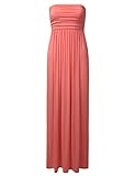 DRESSIS Women's Basic Leopard Shirred Strapless Pleated Long Maxi Shift Tube Dress