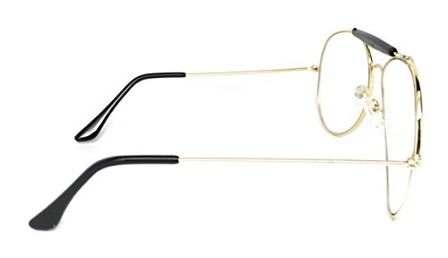 WebDeals - Clear Lens Aviator Eyeglasses Classic Retro Metal Frame... (Gold Frame, Black Top Bar) - Thumbnail 4