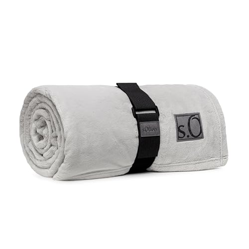 s.Oliver Kuschelsoft XXL Decke 220x240 cm - flauschig, warm & waschbar, Kuscheldecke hellgrau Uni