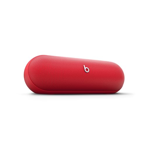 Pill Tragbarer Bluetooth-Lautsprecher, Bis zu 24 Stunden Akkulaufzeit, Wasserabweisend, Kompatibel mit Apple & Android, Kraftvoller Sound für Zuhause, Outdoor - Signalrot