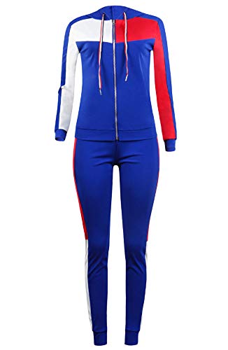 Deloreva Women Two Piece Outfits - Long Sleeve Zip Up Jacket Jogging Suit Pant Set Activewear Jumpsuit Blue M - Thumbnail 3