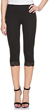 SufiahLadies Womens Cropped 3/4 Length Leggings with Lace Trim Edges STRETCH Trouser Pants jeggings Plus Size