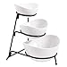 3 Tier Oval Bowl Set with Collapsible Thicker Sturdier Metal Rack, White Party Food Server Display Set - Tiered Serving Stand - Three Ceramic Fruit Bowl Serving - Dessert Appetizer Cake Candy Chip Dip primary