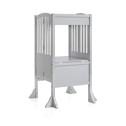 Guidecraft-Contemporary-Kitchen-Helper-Stool-Gray-WKeeper-and-Non-Slip-Mat-Folding-Adjustable-Height-Counter-Wooden-Step-Stool-for-Toddlers-Children-Safety-Tower-Kids-Learning-Furniture