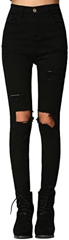 SweatyRocks Women's Casual High Waist Ripped Skinny Jeans Distressed Denim Pants