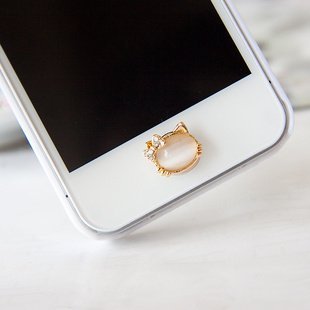 CASESTOER Cute Bling Rhinestone Crystal Diamond Cat face Phone Home Return Keys Buttons Sticker for Iphone 4s Iphone 5 Ipod Touch Ipad