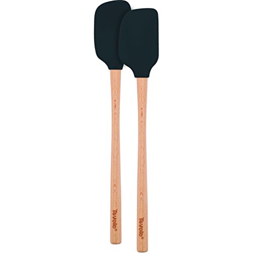 Tovolo Flex-Core Narrow Wood Handled Mini Spatula & Spoonula, Charcoal - Set of 2