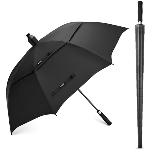 G4Free 62 Inch Umbrella with Telescopic Sleeve Waterproof Large Golf Windproof Rain Umbrellas Non-Drip Oversize Stick Umbrella Heavy Duty Men Transparent Cover
