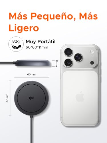UGREEN Zapix Cargador Inalámbrico iPhone MagSafe Certificación Qi2 15W Compatible con iPhone 17 16 15 14 13 12 Pro MAX Air Plus AirPods, Cargador Magnético Carga Rápida con Cable Largo de 1.5M