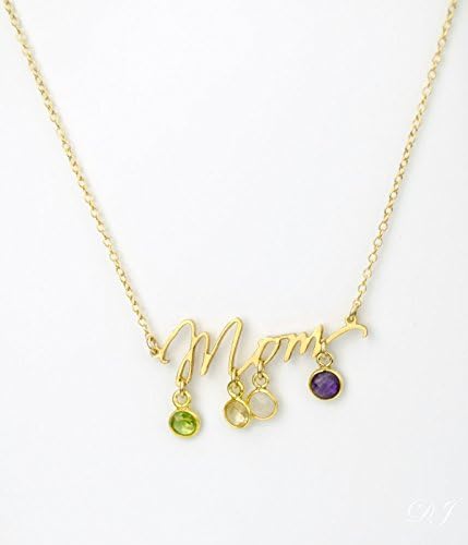 Mother's Necklace with Children's Birthstones, Script Nameplate Necklace NP